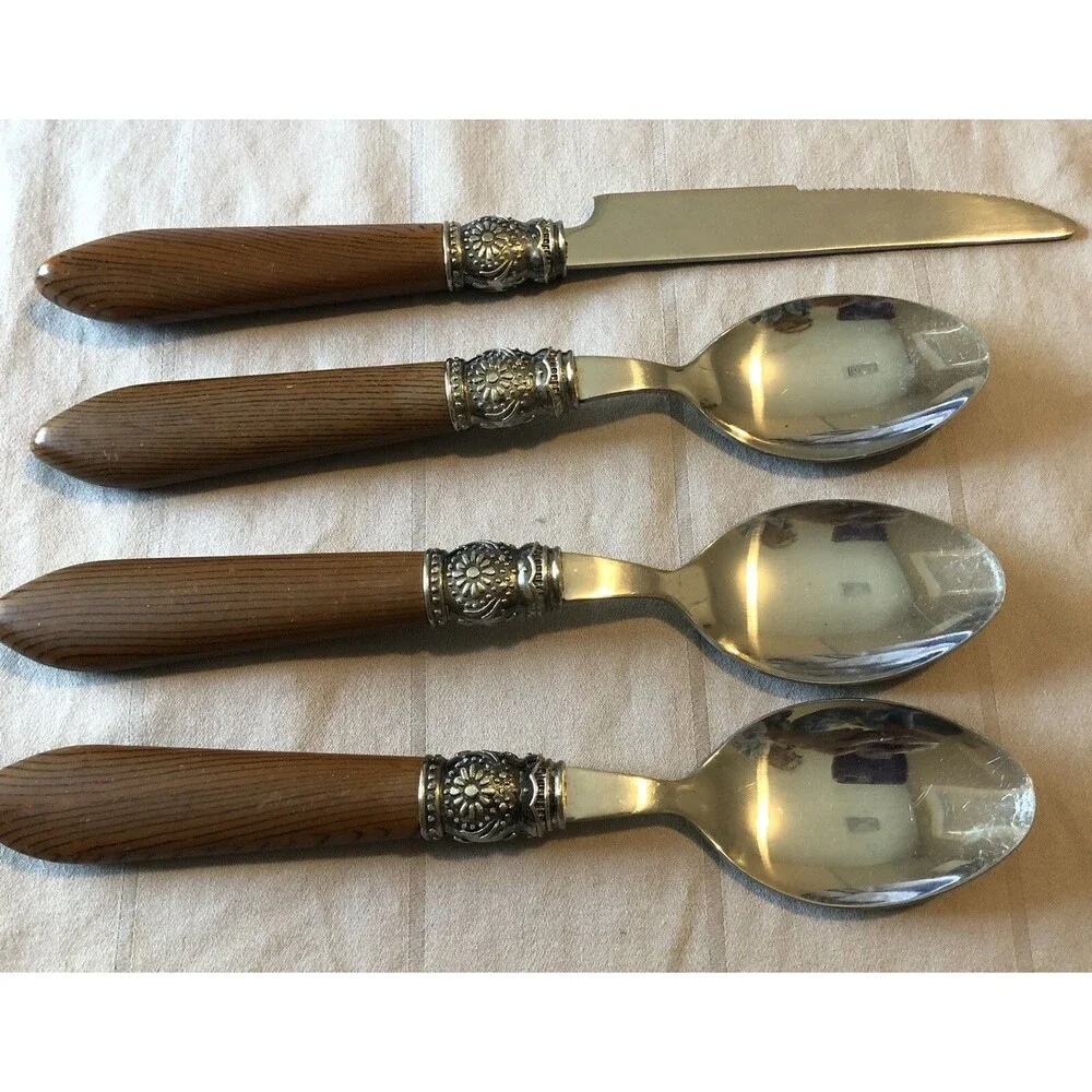 Pioneer Woman Cowgirl Lace 4 Pc Flatware Spoons Knife Lot Brown Stainless
